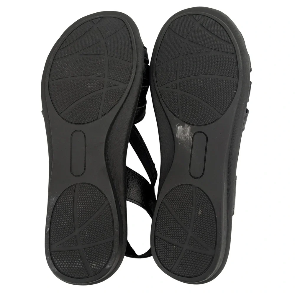 Baretraps Brinley Fisherman Slingback Sandal Women 8W Black Faux Leather Comfort